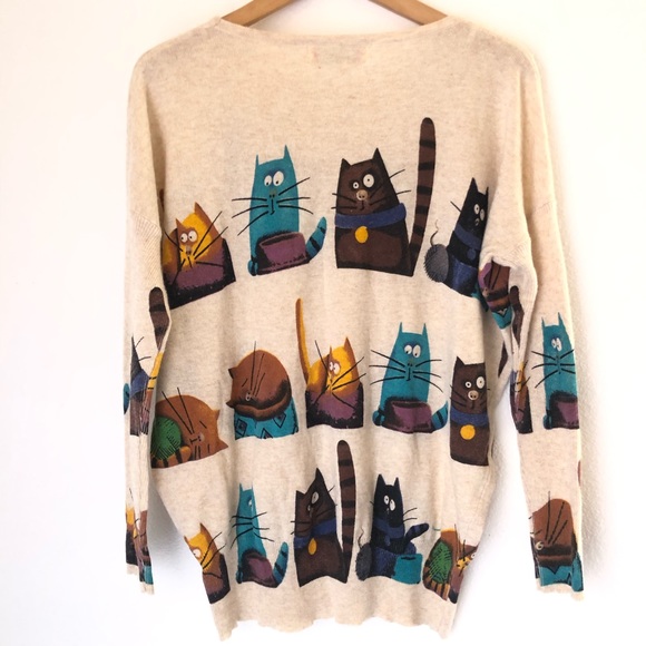 Purplish London Kitty Cat Print Sweater Women’s M - Picture 2 of 6